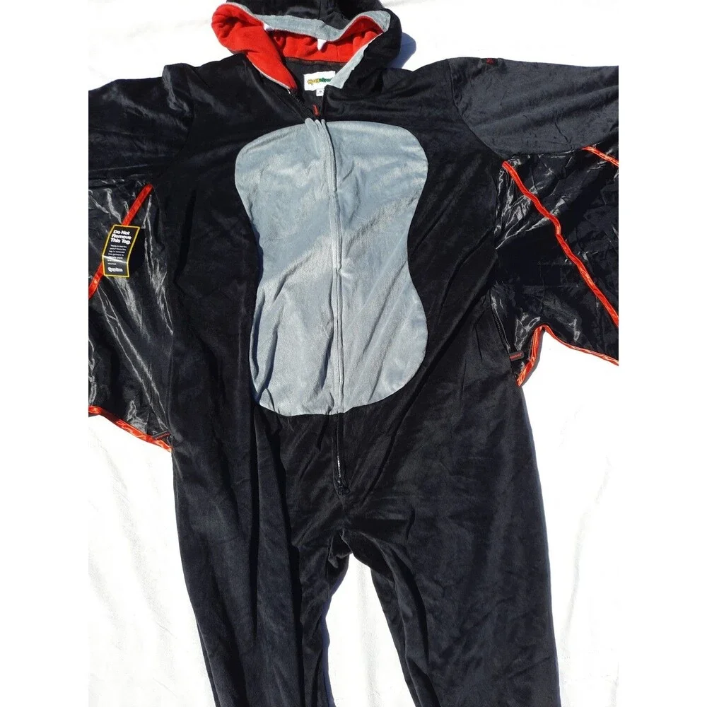 Tipsy Elves Bat Costume One Piece Full Zip XL Red Black Gray Hooded Batwings